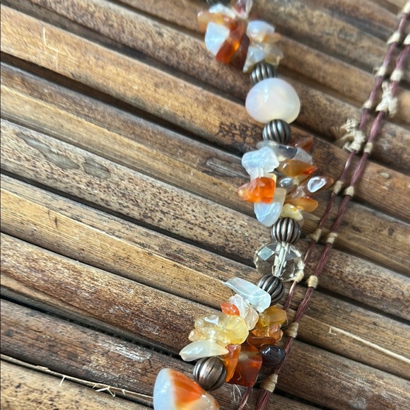 Gold and Brown Bohemian Necklace with Crystal Pendant - Picture 5 of 10